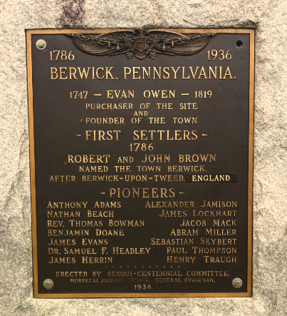 Berwick Pa Evan Owen Plaque